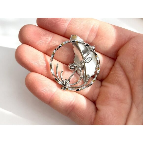 40s Vintage C.R. Co. Art Deco Faux Pearl Foliage Openwork Sterling Silver Brooch - Picture 6 of 10